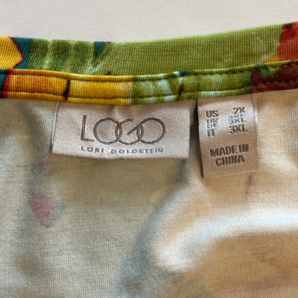 LOGO Lori Goldstein Painterly Artsy Tunic Womens Size 2X Green Multicolor Top - Picture 5 of 8